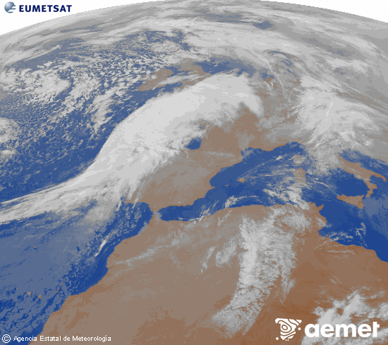 Imagen de la zona de Europa y Norte de �frica del canal infrarrojo del sat�lite Meteosat operacional en 0�N 0�W, procesada para darle color.&nbsp;jueves, 15 enero 2026 a las 09:00