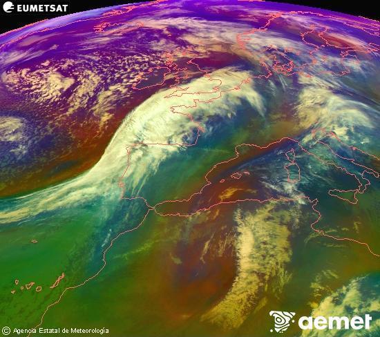 RGB-a Meteosat eragiketa-sateliteko hainbat kanal 0�W-a 0�N-ean, aire-masen eta hodeitzaren ezaugarrien erakusgarri izango dena.&nbsp;osteguna, 2026ko urtarrilak 15, ordua: 10:00