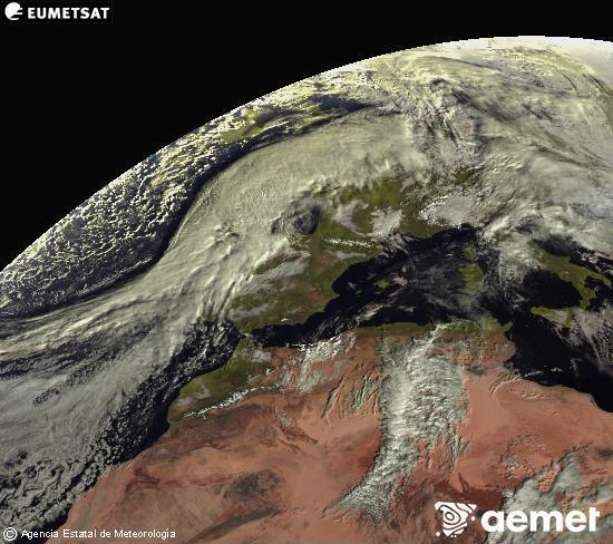 Esta imagen se genera utilizando informaci�n de los canales visibles del sat�lite METEOSAT perteneciente a la segunda generaci�n de sat�lites Meteosat (MSG). Por ese motivo, s�lo hay informaci�n en la zona iluminada por el sol. Adem�s, los canales han sido normalizados para que el brillo no dependa de la posici�n del sol.&nbsp;dijous, 15 de gener  2026 10:00