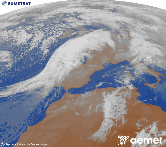 Imagen de la zona de Europa y Norte de �frica del canal infrarrojo del sat�lite Meteosat operacional en 0�N 0�W, procesada para darle color.&nbsp;jueves, 15 enero 2026 a las 10:00