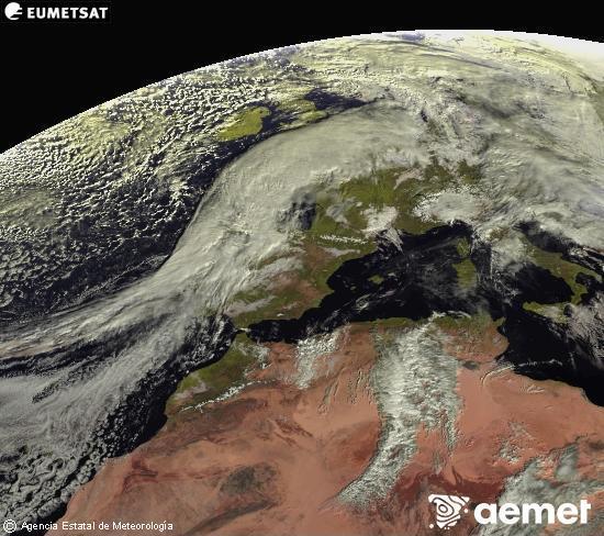 Esta imagen se genera utilizando informaci�n de los canales visibles del sat�lite METEOSAT perteneciente a la segunda generaci�n de sat�lites Meteosat (MSG). Por ese motivo, s�lo hay informaci�n en la zona iluminada por el sol. Adem�s, los canales han sido normalizados para que el brillo no dependa de la posici�n del sol.&nbsp;dijous, 15 de gener  2026 11:00