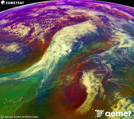 RGB-a Meteosat eragiketa-sateliteko hainbat kanal 0�W-a 0�N-ean, aire-masen eta hodeitzaren ezaugarrien erakusgarri izango dena.&nbsp;osteguna, 2026ko urtarrilak 15, ordua: 13:00