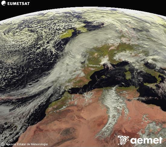 Esta imagen se genera utilizando informaci�n de los canales visibles del sat�lite METEOSAT perteneciente a la segunda generaci�n de sat�lites Meteosat (MSG). Por ese motivo, s�lo hay informaci�n en la zona iluminada por el sol. Adem�s, los canales han sido normalizados para que el brillo no dependa de la posici�n del sol.&nbsp;dijous, 15 de gener  2026 13:00