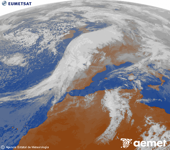 Imagen de la zona de Europa y Norte de �frica del canal infrarrojo del sat�lite Meteosat operacional en 0�N 0�W, procesada para darle color.&nbsp;dijous, 15 de gener  2026 13:00