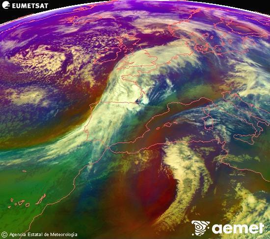 RGB-a Meteosat eragiketa-sateliteko hainbat kanal 0�W-a 0�N-ean, aire-masen eta hodeitzaren ezaugarrien erakusgarri izango dena.&nbsp;osteguna, 2026ko urtarrilak 15, ordua: 14:00