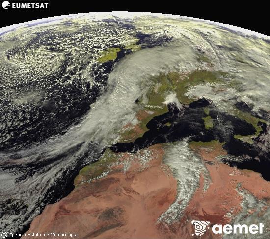 Esta imagen se genera utilizando informaci�n de los canales visibles del sat�lite METEOSAT perteneciente a la segunda generaci�n de sat�lites Meteosat (MSG). Por ese motivo, s�lo hay informaci�n en la zona iluminada por el sol. Adem�s, los canales han sido normalizados para que el brillo no dependa de la posici�n del sol.&nbsp;dijous, 15 de gener  2026 14:00