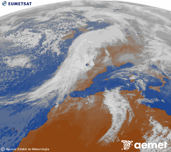 Imagen de la zona de Europa y Norte de �frica del canal infrarrojo del sat�lite Meteosat operacional en 0�N 0�W, procesada para darle color.&nbsp;dijous, 15 de gener  2026 14:00