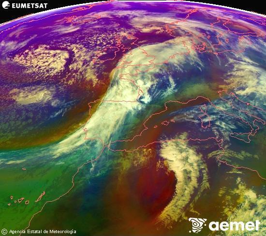 RGB-a Meteosat eragiketa-sateliteko hainbat kanal 0�W-a 0�N-ean, aire-masen eta hodeitzaren ezaugarrien erakusgarri izango dena.&nbsp;osteguna, 2026ko urtarrilak 15, ordua: 15:00