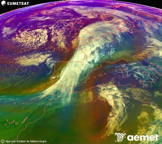 RGB-a Meteosat eragiketa-sateliteko hainbat kanal 0�W-a 0�N-ean, aire-masen eta hodeitzaren ezaugarrien erakusgarri izango dena.&nbsp;osteguna, 2026ko urtarrilak 15, ordua: 18:00