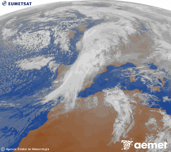 Imagen de la zona de Europa y Norte de �frica del canal infrarrojo del sat�lite Meteosat operacional en 0�N 0�W, procesada para darle color.&nbsp;jeudi, 15 janvier  2026 18:00