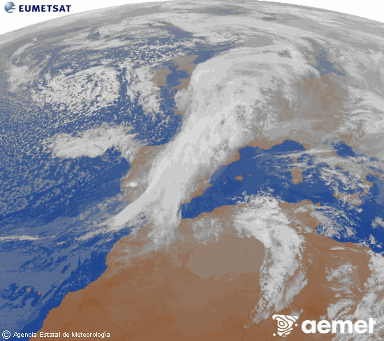 Imagen de la zona de Europa y Norte de �frica del canal infrarrojo del sat�lite Meteosat operacional en 0�N 0�W, procesada para darle color.&nbsp;jeudi, 15 janvier  2026 19:00
