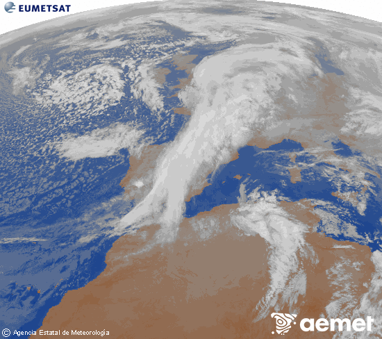 Imagen de la zona de Europa y Norte de �frica del canal infrarrojo del sat�lite Meteosat operacional en 0�N 0�W, procesada para darle color.&nbsp;jeudi, 15 janvier  2026 20:00