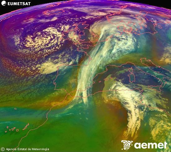 RGB-a Meteosat eragiketa-sateliteko hainbat kanal 0�W-a 0�N-ean, aire-masen eta hodeitzaren ezaugarrien erakusgarri izango dena.&nbsp;ostirala, 2026ko urtarrilak 16, ordua: 00:00
