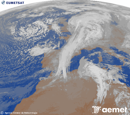 Imagen de la zona de Europa y Norte de �frica del canal infrarrojo del sat�lite Meteosat operacional en 0�N 0�W, procesada para darle color.&nbsp;vendredi, 16 janvier  2026 00:00