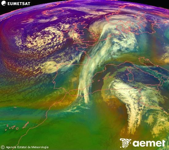 RGB-a Meteosat eragiketa-sateliteko hainbat kanal 0�W-a 0�N-ean, aire-masen eta hodeitzaren ezaugarrien erakusgarri izango dena.&nbsp;ostirala, 2026ko urtarrilak 16, ordua: 01:00