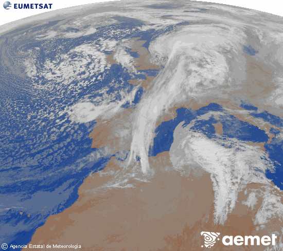 Imagen de la zona de Europa y Norte de �frica del canal infrarrojo del sat�lite Meteosat operacional en 0�N 0�W, procesada para darle color.&nbsp;vendredi, 16 janvier  2026 01:00