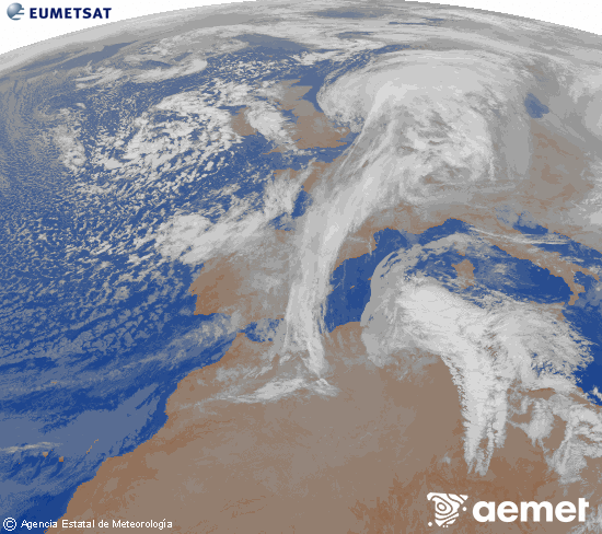 Imagen de la zona de Europa y Norte de �frica del canal infrarrojo del sat�lite Meteosat operacional en 0�N 0�W, procesada para darle color.&nbsp;viernes, 16 enero 2026 a las 02:00