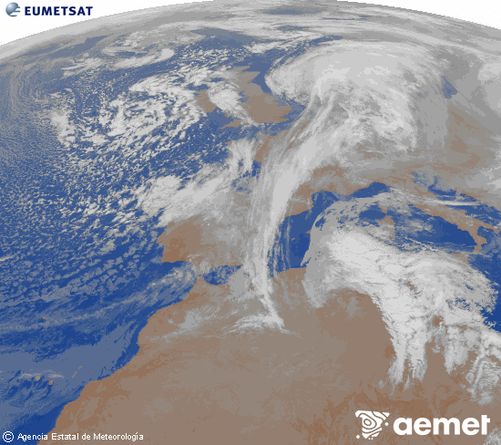 Imagen de la zona de Europa y Norte de �frica del canal infrarrojo del sat�lite Meteosat operacional en 0�N 0�W, procesada para darle color.&nbsp;viernes, 16 enero 2026 a las 03:00