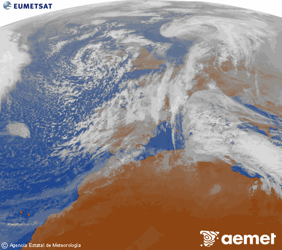 Imagen de la zona de Europa y Norte de �frica del canal infrarrojo del sat�lite Meteosat operacional en 0�N 0�W, procesada para darle color.&nbsp;divendres, 16 de gener  2026 13:00