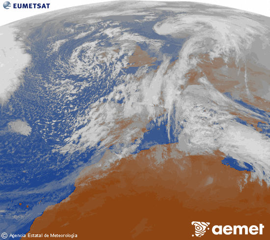 Imagen de la zona de Europa y Norte de �frica del canal infrarrojo del sat�lite Meteosat operacional en 0�N 0�W, procesada para darle color.&nbsp;Friday, 16 January  2026 14:00