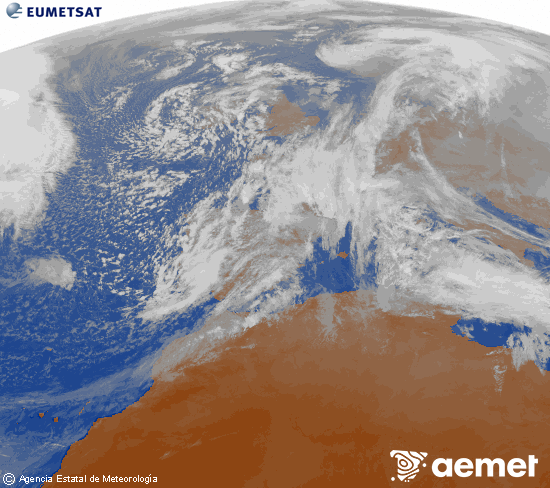 Imagen de la zona de Europa y Norte de �frica del canal infrarrojo del sat�lite Meteosat operacional en 0�N 0�W, procesada para darle color.&nbsp;vendredi, 16 janvier  2026 16:00