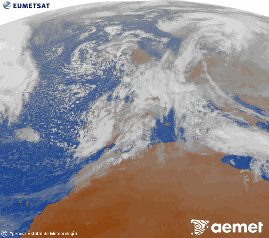 Imagen de la zona de Europa y Norte de �frica del canal infrarrojo del sat�lite Meteosat operacional en 0�N 0�W, procesada para darle color.&nbsp;vendredi, 16 janvier  2026 17:00