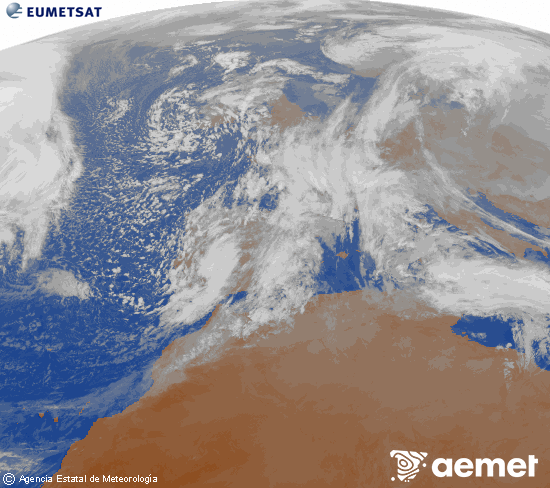 Imagen de la zona de Europa y Norte de �frica del canal infrarrojo del sat�lite Meteosat operacional en 0�N 0�W, procesada para darle color.&nbsp;viernes, 16 enero 2026 a las 18:00