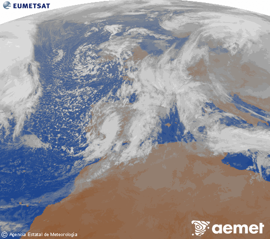 Imagen de la zona de Europa y Norte de �frica del canal infrarrojo del sat�lite Meteosat operacional en 0�N 0�W, procesada para darle color.&nbsp;viernes, 16 enero 2026 a las 19:00