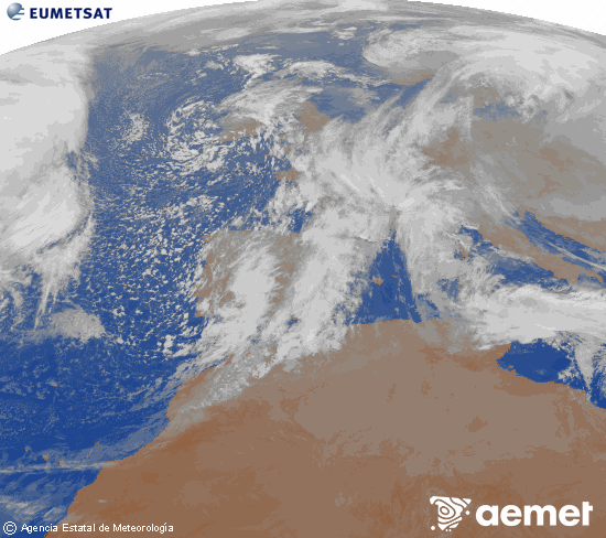 Imagen de la zona de Europa y Norte de �frica del canal infrarrojo del sat�lite Meteosat operacional en 0�N 0�W, procesada para darle color.&nbsp;viernes, 16 enero 2026 a las 20:00