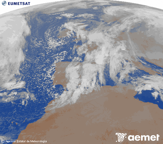 Imagen de la zona de Europa y Norte de �frica del canal infrarrojo del sat�lite Meteosat operacional en 0�N 0�W, procesada para darle color.&nbsp;samedi, 17 janvier  2026 01:00