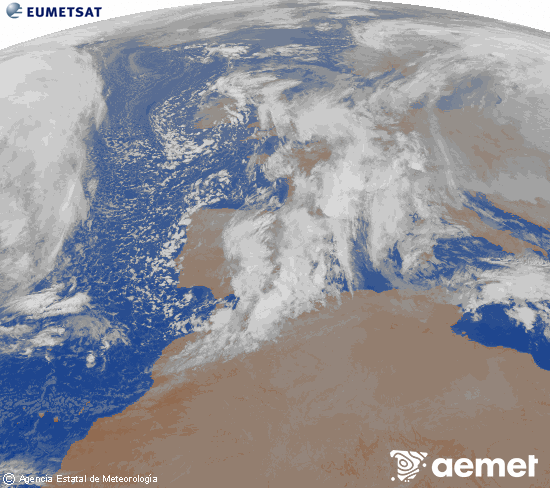 Imagen de la zona de Europa y Norte de �frica del canal infrarrojo del sat�lite Meteosat operacional en 0�N 0�W, procesada para darle color.&nbsp;samedi, 17 janvier  2026 02:00