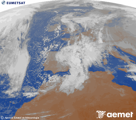 Imagen de la zona de Europa y Norte de �frica del canal infrarrojo del sat�lite Meteosat operacional en 0�N 0�W, procesada para darle color.&nbsp;larunbata, 2026ko urtarrilak 17, ordua: 10:00