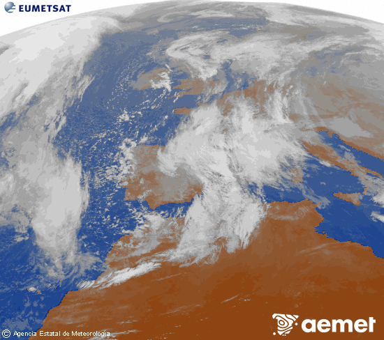 Imagen de la zona de Europa y Norte de �frica del canal infrarrojo del sat�lite Meteosat operacional en 0�N 0�W, procesada para darle color.&nbsp;Saturday, 17 January  2026 13:00