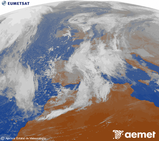 Imagen de la zona de Europa y Norte de �frica del canal infrarrojo del sat�lite Meteosat operacional en 0�N 0�W, procesada para darle color.&nbsp;Saturday, 17 January  2026 14:00