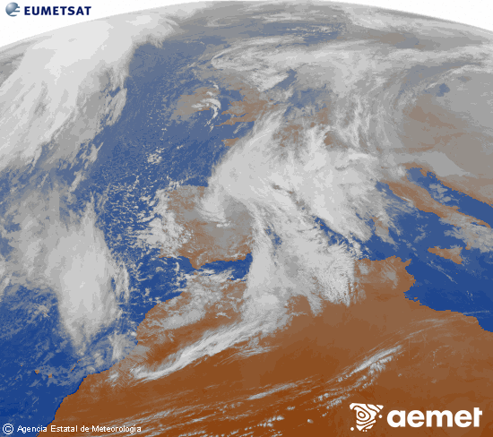 Imagen de la zona de Europa y Norte de �frica del canal infrarrojo del sat�lite Meteosat operacional en 0�N 0�W, procesada para darle color.&nbsp;Saturday, 17 January  2026 16:00