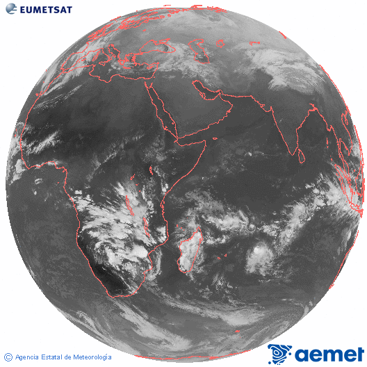 Oc�ano �ndico. Imaxe global da canle infravermella (10.8&mu;m) de Meteosat, pertencente � serie MSX (Meteosat Segunda Xeraci�n) e situado en 41.5°E.&nbsp;s�bado , 17 xaneiro  2026 16:00
