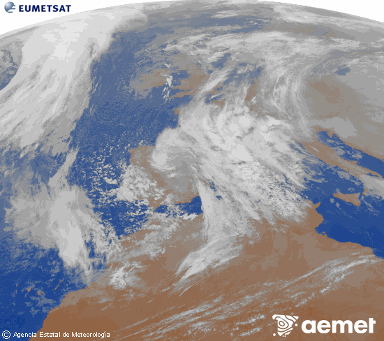 Imagen de la zona de Europa y Norte de �frica del canal infrarrojo del sat�lite Meteosat operacional en 0�N 0�W, procesada para darle color.&nbsp;Saturday, 17 January  2026 19:00