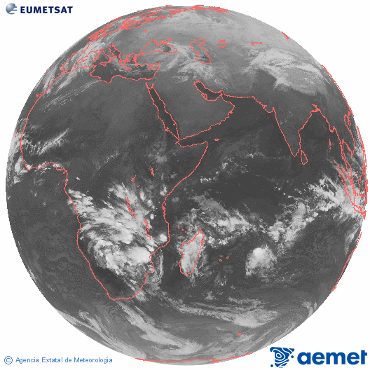Oc�ano �ndico. Imaxe global da canle infravermella (10.8&mu;m) de Meteosat, pertencente � serie MSX (Meteosat Segunda Xeraci�n) e situado en 41.5°E.&nbsp;s�bado , 17 xaneiro  2026 19:00