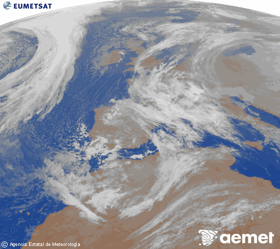 Imatge de la zona d'Europa i Nord d'�frica del canal infraroig del sat�l�lit Meteosat operacional en 0�N 0�W, processada per a donar-li color.&nbsp;diumenge, 18 de gener  2026 00:00