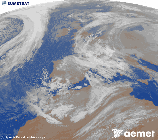 Imatge de la zona d'Europa i Nord d'�frica del canal infraroig del sat�l�lit Meteosat operacional en 0�N 0�W, processada per a donar-li color.&nbsp;diumenge, 18 de gener  2026 01:00
