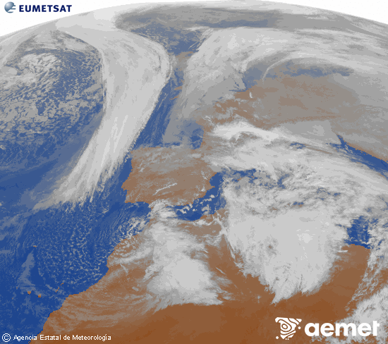 Imatge de la zona d'Europa i Nord d'�frica del canal infraroig del sat�l�lit Meteosat operacional en 0�N 0�W, processada per a donar-li color.&nbsp;diumenge, 18 de gener  2026 17:00