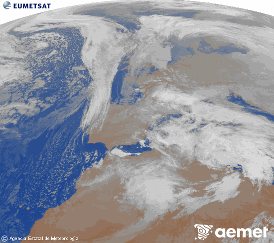 Imagen de la zona de Europa y Norte de �frica del canal infrarrojo del sat�lite Meteosat operacional en 0�N 0�W, procesada para darle color.&nbsp;lundi, 19 janvier  2026 00:00