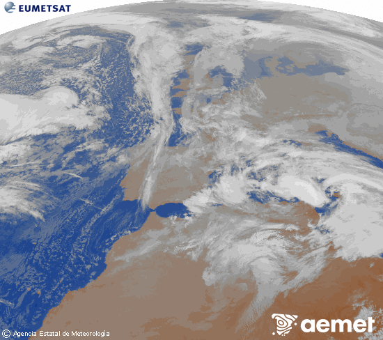Imagen de la zona de Europa y Norte de �frica del canal infrarrojo del sat�lite Meteosat operacional en 0�N 0�W, procesada para darle color.&nbsp;lunes, 19 enero 2026 a las 09:00