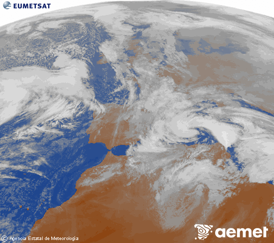 Imagen de la zona de Europa y Norte de �frica del canal infrarrojo del sat�lite Meteosat operacional en 0�N 0�W, procesada para darle color.&nbsp;Monday, 19 January  2026 16:00
