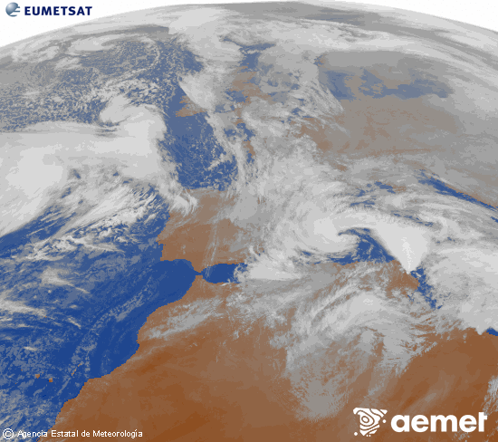 Imagen de la zona de Europa y Norte de �frica del canal infrarrojo del sat�lite Meteosat operacional en 0�N 0�W, procesada para darle color.&nbsp;Monday, 19 January  2026 17:00