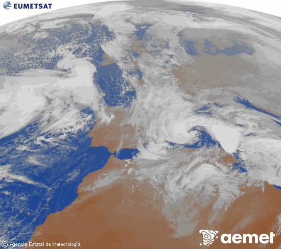 Imagen de la zona de Europa y Norte de �frica del canal infrarrojo del sat�lite Meteosat operacional en 0�N 0�W, procesada para darle color.&nbsp;Monday, 19 January  2026 18:00