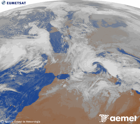 Imagen de la zona de Europa y Norte de �frica del canal infrarrojo del sat�lite Meteosat operacional en 0�N 0�W, procesada para darle color.&nbsp;dilluns, 19 de gener  2026 19:00