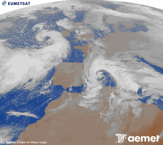Imagen de la zona de Europa y Norte de �frica del canal infrarrojo del sat�lite Meteosat operacional en 0�N 0�W, procesada para darle color.&nbsp;dimarts, 20 de gener  2026 00:00