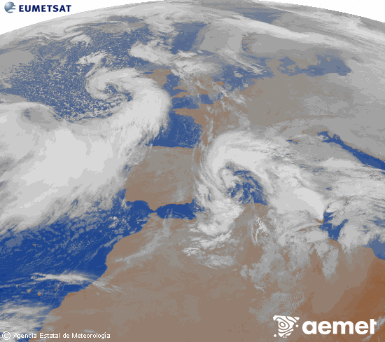 Imagen de la zona de Europa y Norte de �frica del canal infrarrojo del sat�lite Meteosat operacional en 0�N 0�W, procesada para darle color.&nbsp;dimarts, 20 de gener  2026 02:00
