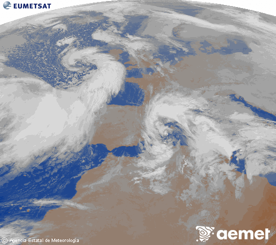 Imagen de la zona de Europa y Norte de �frica del canal infrarrojo del sat�lite Meteosat operacional en 0�N 0�W, procesada para darle color.&nbsp;dimarts, 20 de gener  2026 03:00